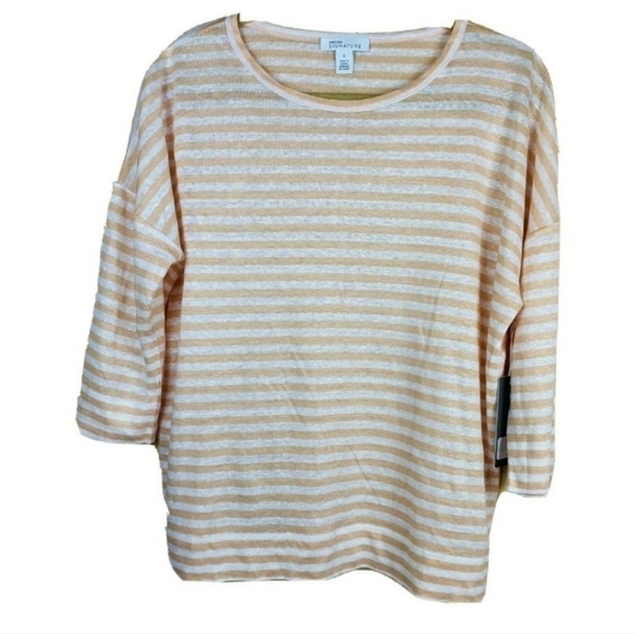 100% Linen Nordstrom Signature Stripe Linen Tee Top Light - Picture 1 of 7